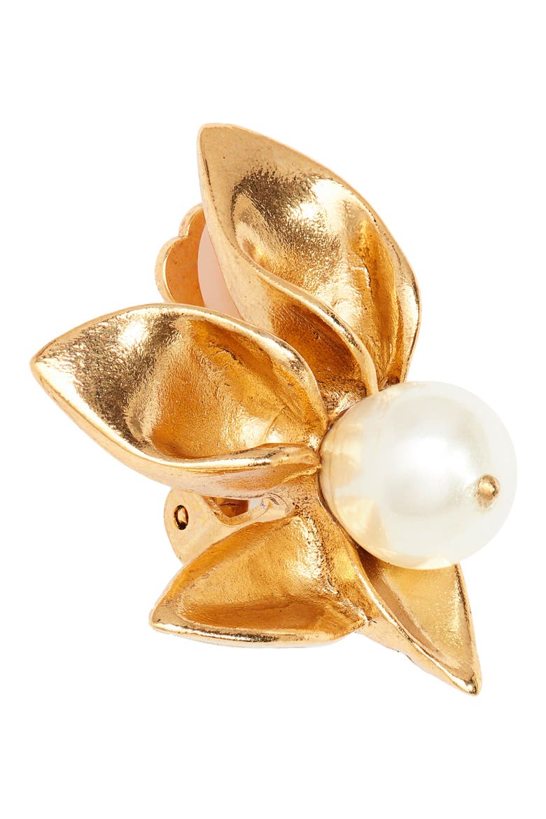 Imitation Pearl Flower Earrings, Alternate, color, GOLD