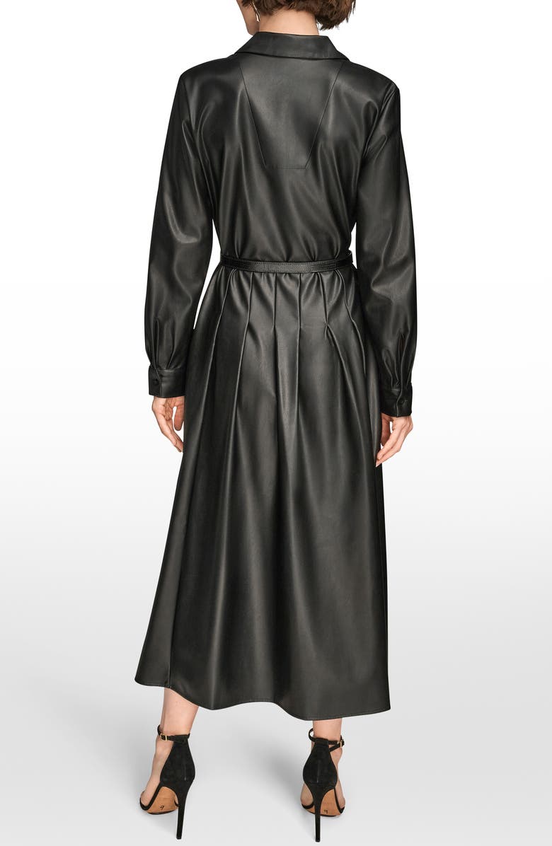 Donna Karan New York Long Sleeve Faux Leather Pleated Dress, Alternate, color, Black