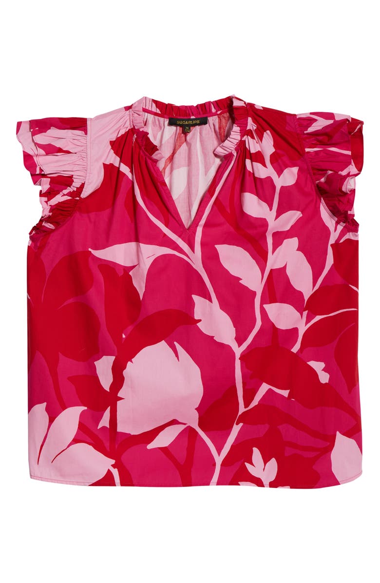 SUGARLIPS Floral Rosette Ruffle Top, Alternate, color, Magenta Pink/ Cherry