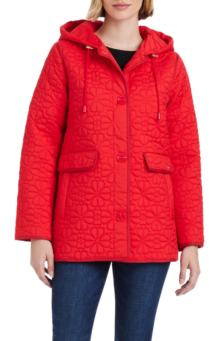 Kate Spade New York spade floral quilted a-line jacket, Alternate, color, Classic Red