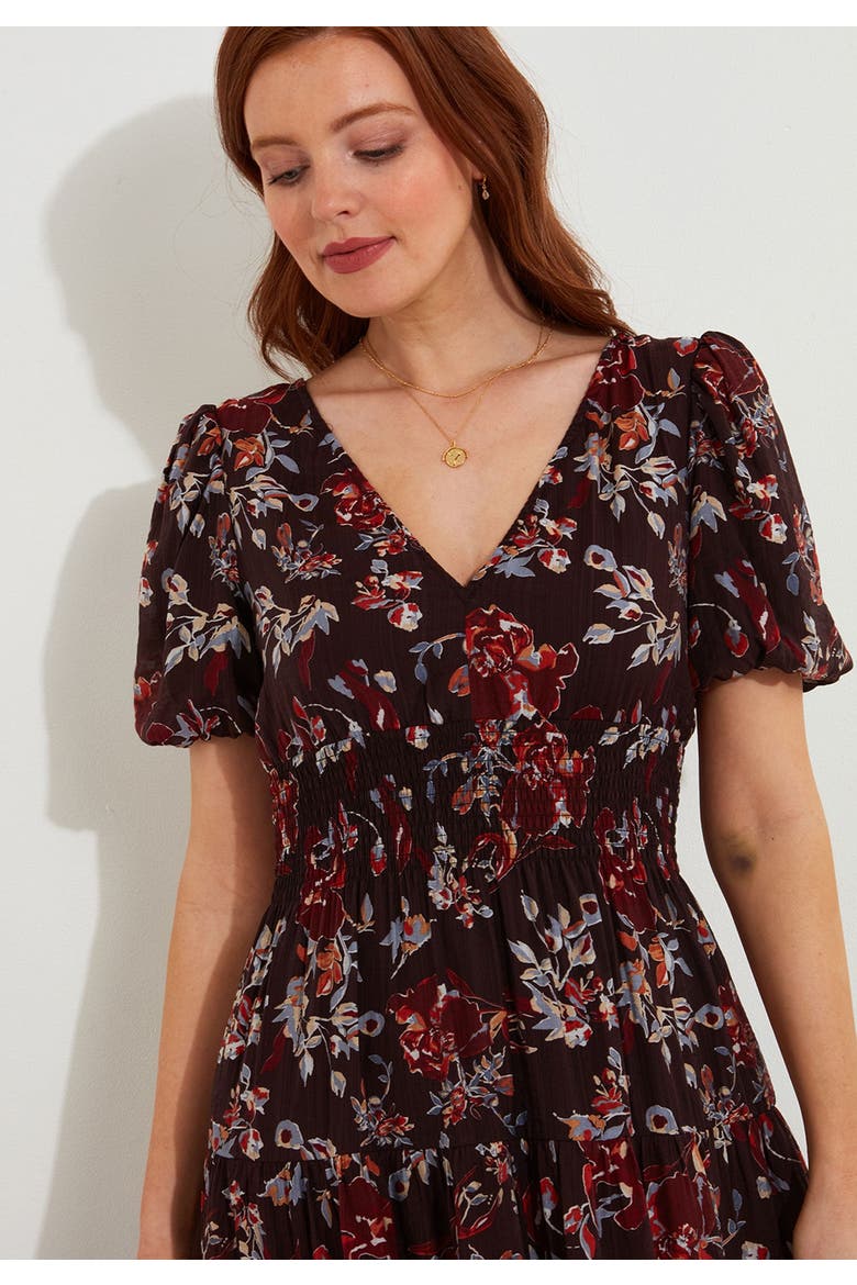 V-Neck Flounce Midi Dress, Alternate, color, MULBERRY GARDEN