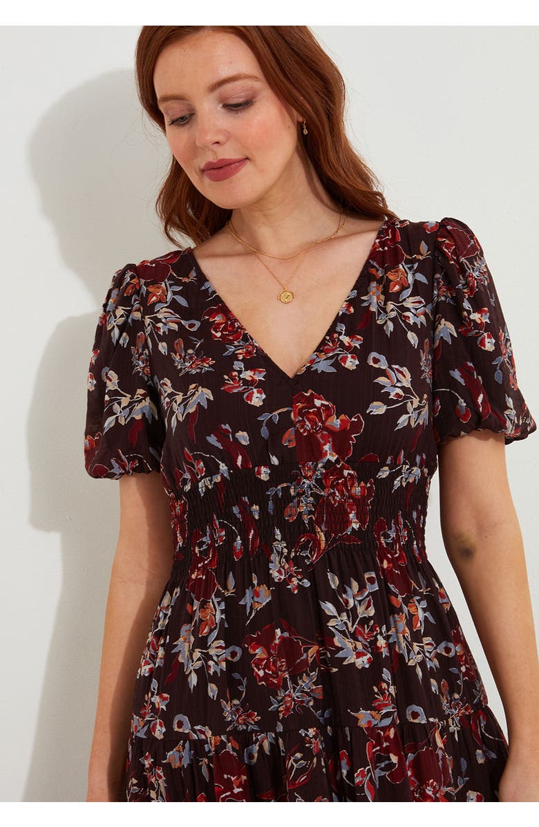 Joe Browns V-Neck Flounce Midi Dress, Alternate, color, Mulberry Garden