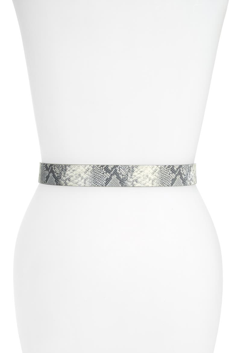 Snakeskin Embossed Faux Leather Belt, Alternate, color, GREY