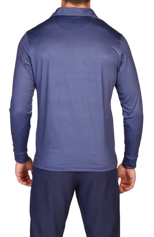 Tailorbyrd Mini Houndstooth Print Long Sleeve Performance Polo In Blue