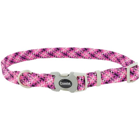 Active Woven Reflective Dog Collar, Pixel Pink, Large, 1 Inch, Adjustable