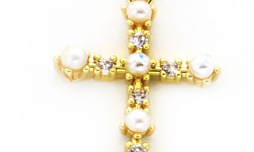 Panacea Faux Pearl & Crystal Cross Pendant Layered Necklace In White