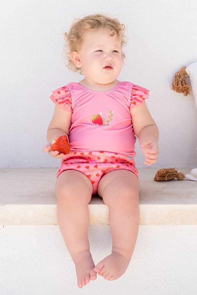 Happy Nappy Swimsuit with Reusable Swim Diaper, Alternate, color, Strawberry Field Frills