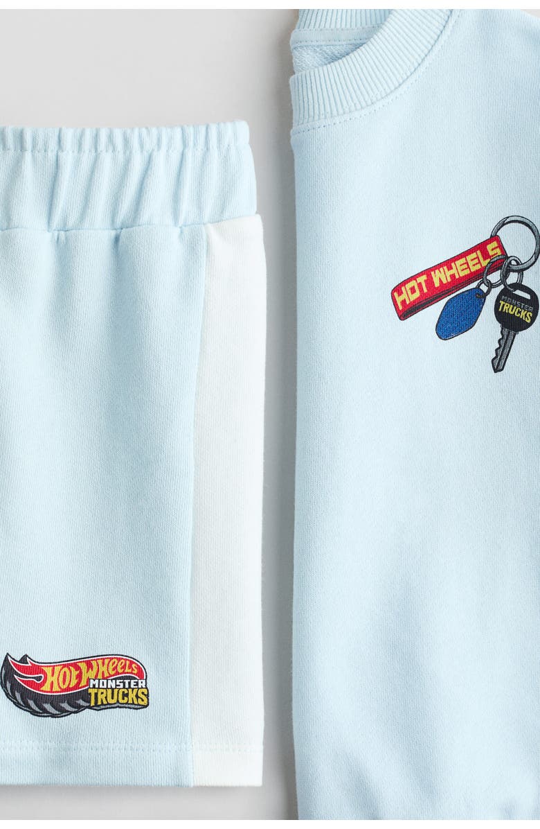 H&M 2-piece Printed Sweatshirt Set, Alternate, color, Light Blue/Hot Wheels