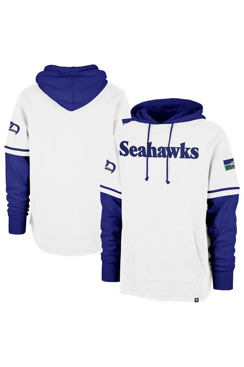 Men's '47  White Seattle Seahawks Throwback Shortstop Pullover Hoodie, Alternate, color, White