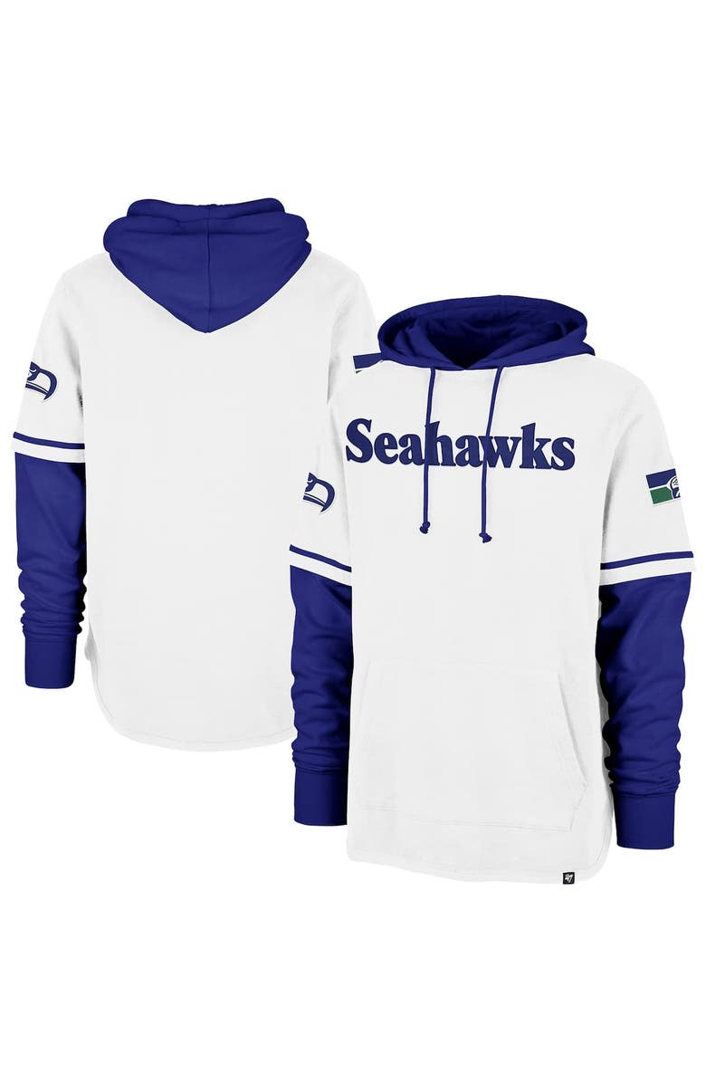 '47 Men's '47  White Seattle Seahawks Throwback Shortstop Pullover Hoodie, Alternate, color, White