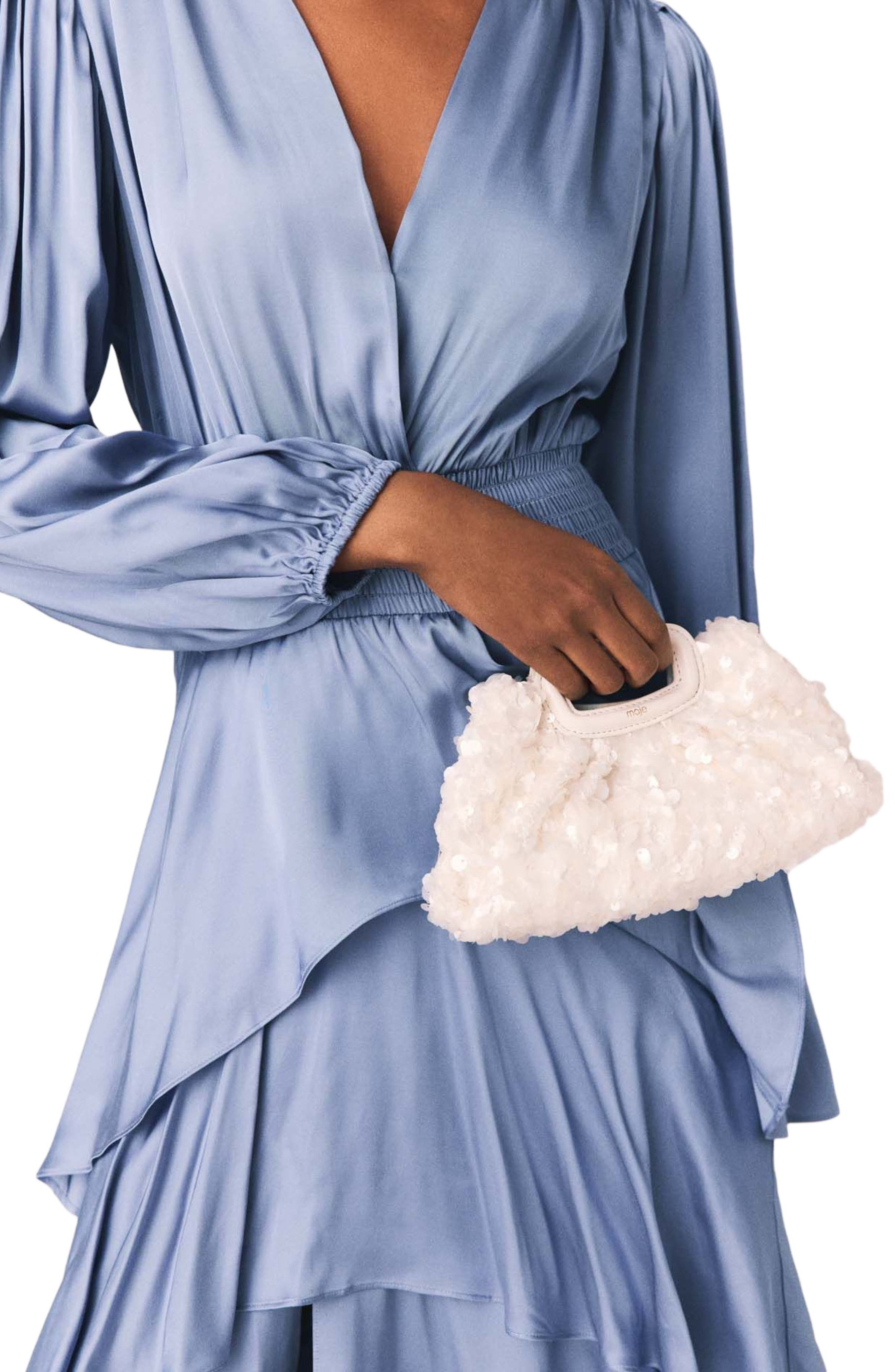 maje Sequins Milpli mini Clutch, Alternate, color, White