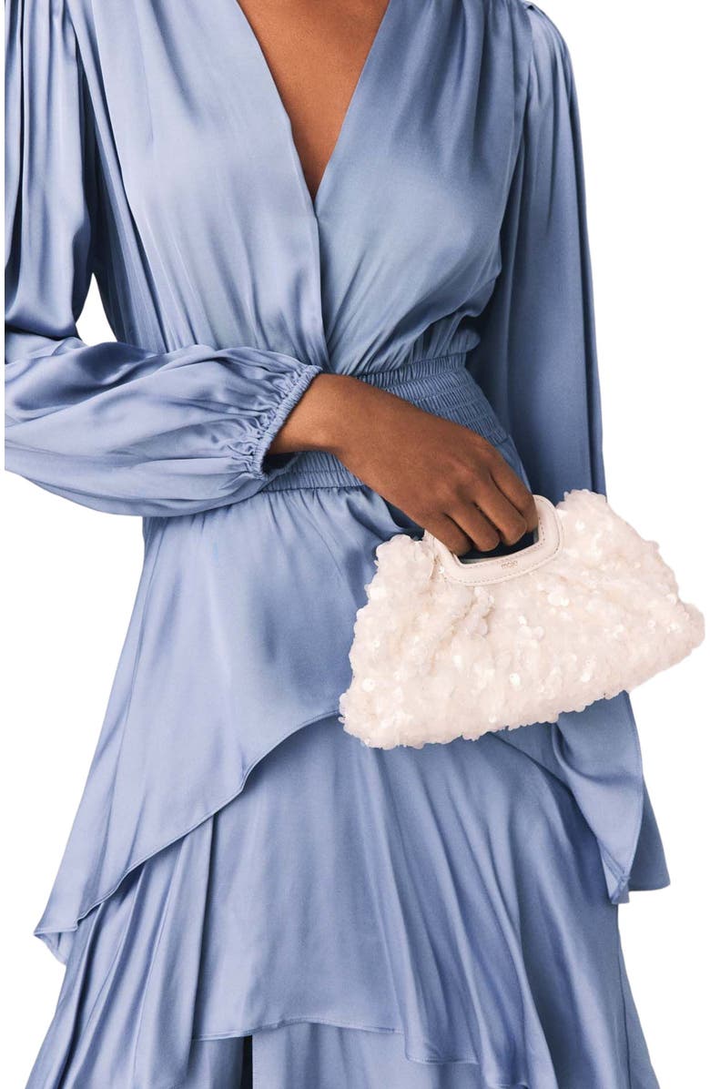 maje Sequins Milpli mini Clutch, Alternate, color, White