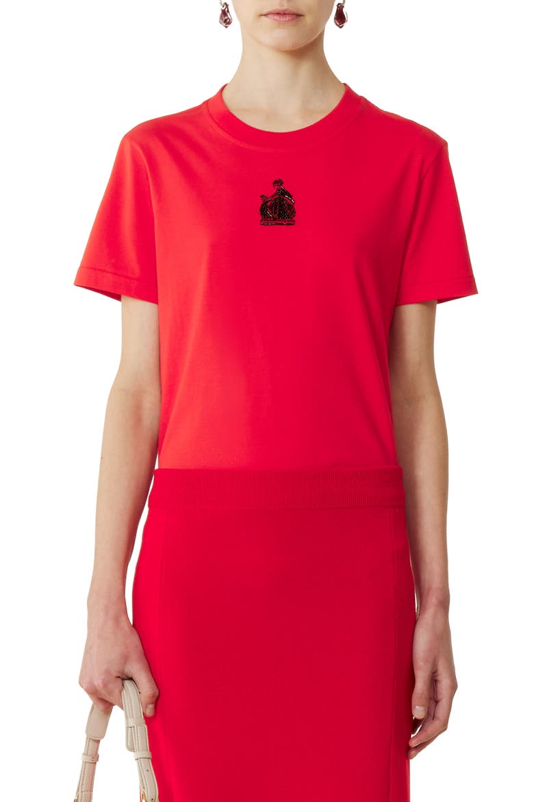 Mother And Daughter Embroidered Cotton Jersey T-Shirt, Alternate, color, Poppy Red