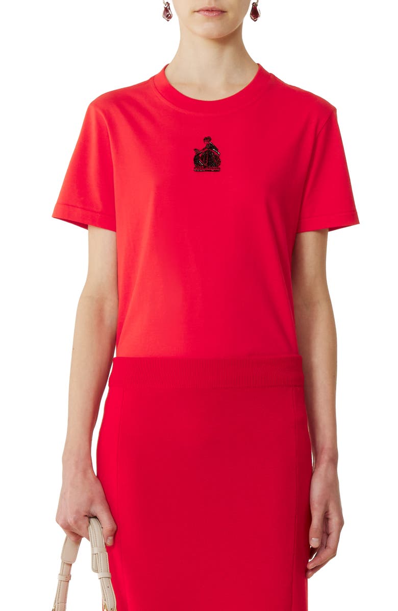 Lanvin Mother And Daughter Embroidered Cotton Jersey T-Shirt, Main, color, Poppy Red