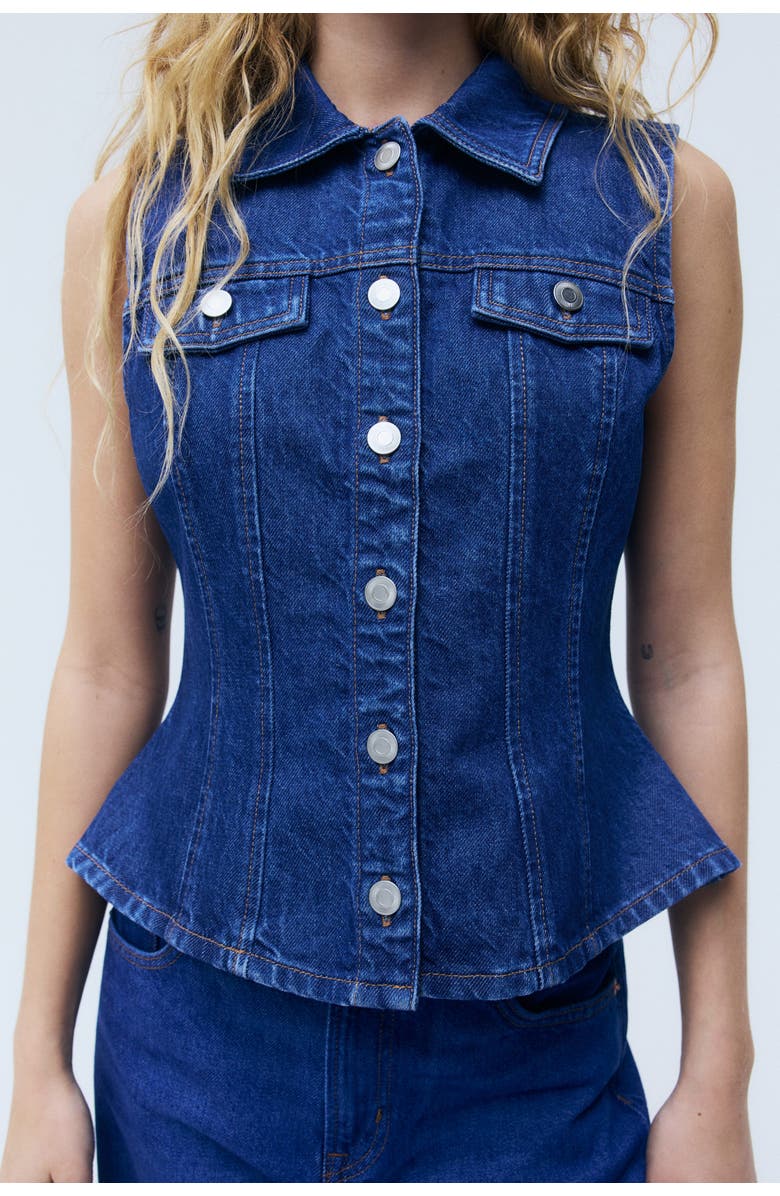 H&M Peplum Denim Waistcoat, Alternate, color, 