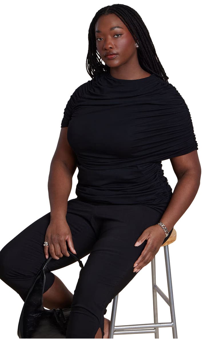 ELOQUII Sleeve Overlay Draped Top, Main, color, Black Onyx