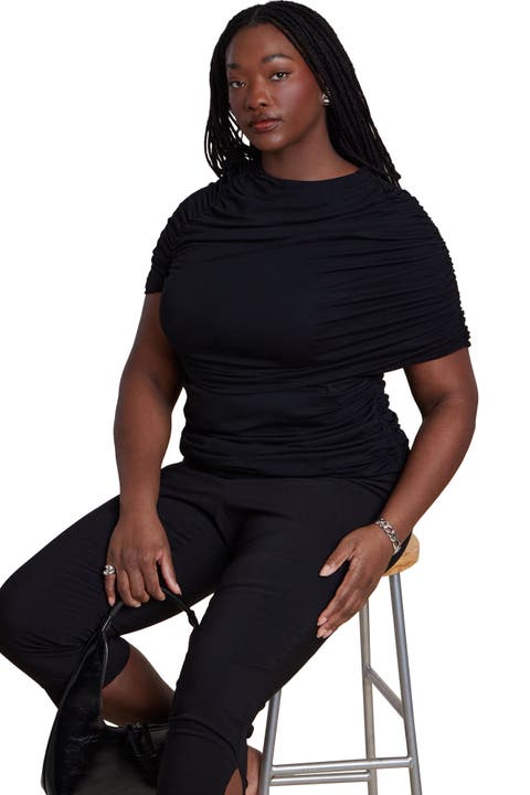Sleeve Overlay Draped Top (Plus)