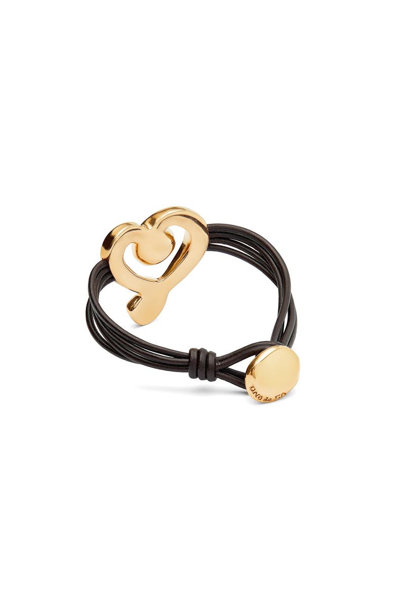 Black Crystal Heart Leather Bracelet, Alternate, color, Gold