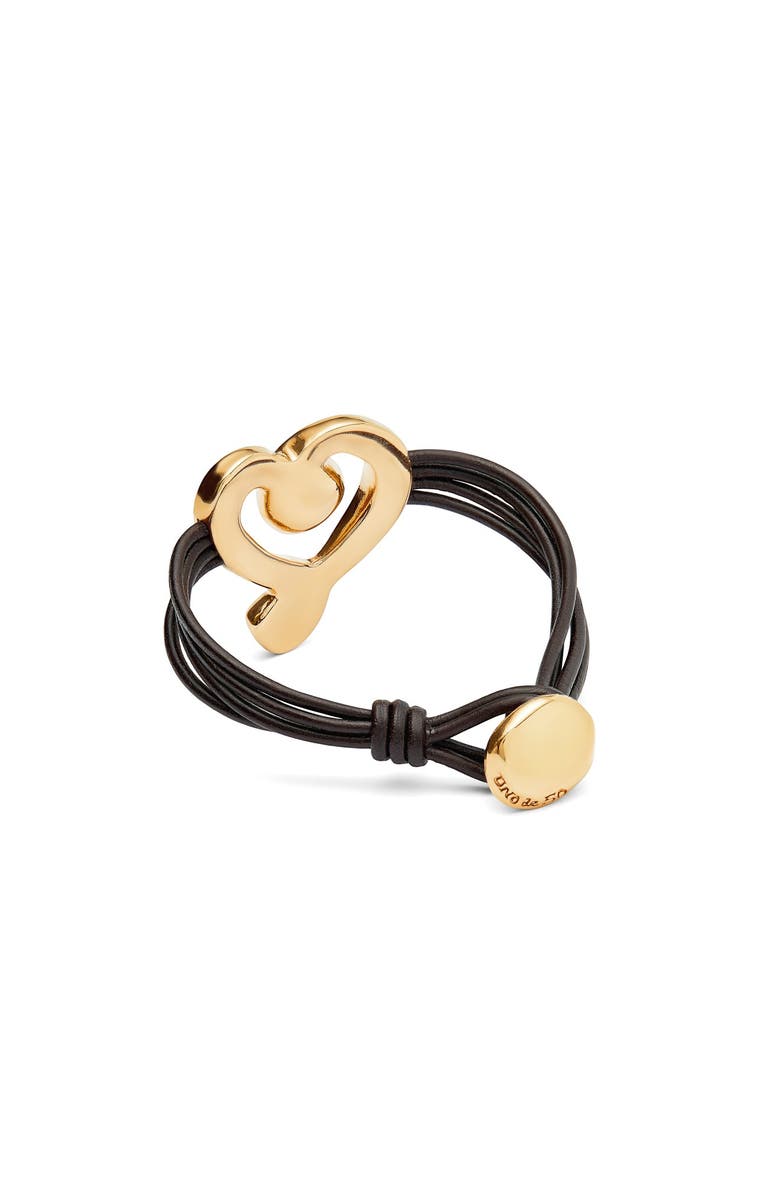 UNODE50 Black Crystal Heart Leather Bracelet, Alternate, color, Gold
