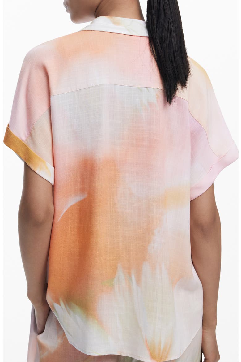Abstract Print Short Sleeve Button-Up Shirt, Alternate, color, WHITE