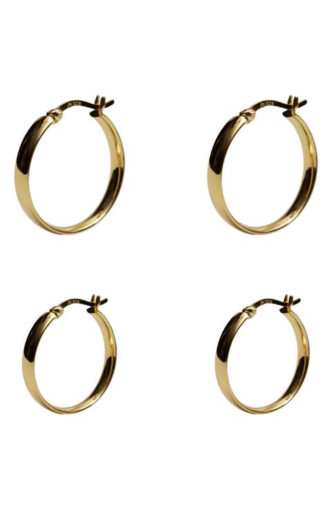 2 Pairs of Sterling Silver Flat Edge Hoop Earrings