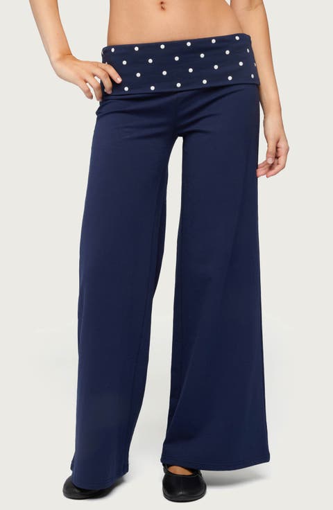 Reeva Polka Dot Foldover Wide Leg Pants