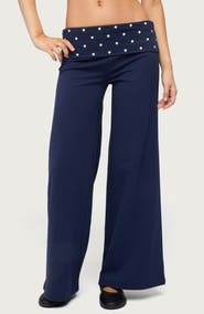 EDIKTED Reeva Polka Dot Foldover Wide Leg Pants