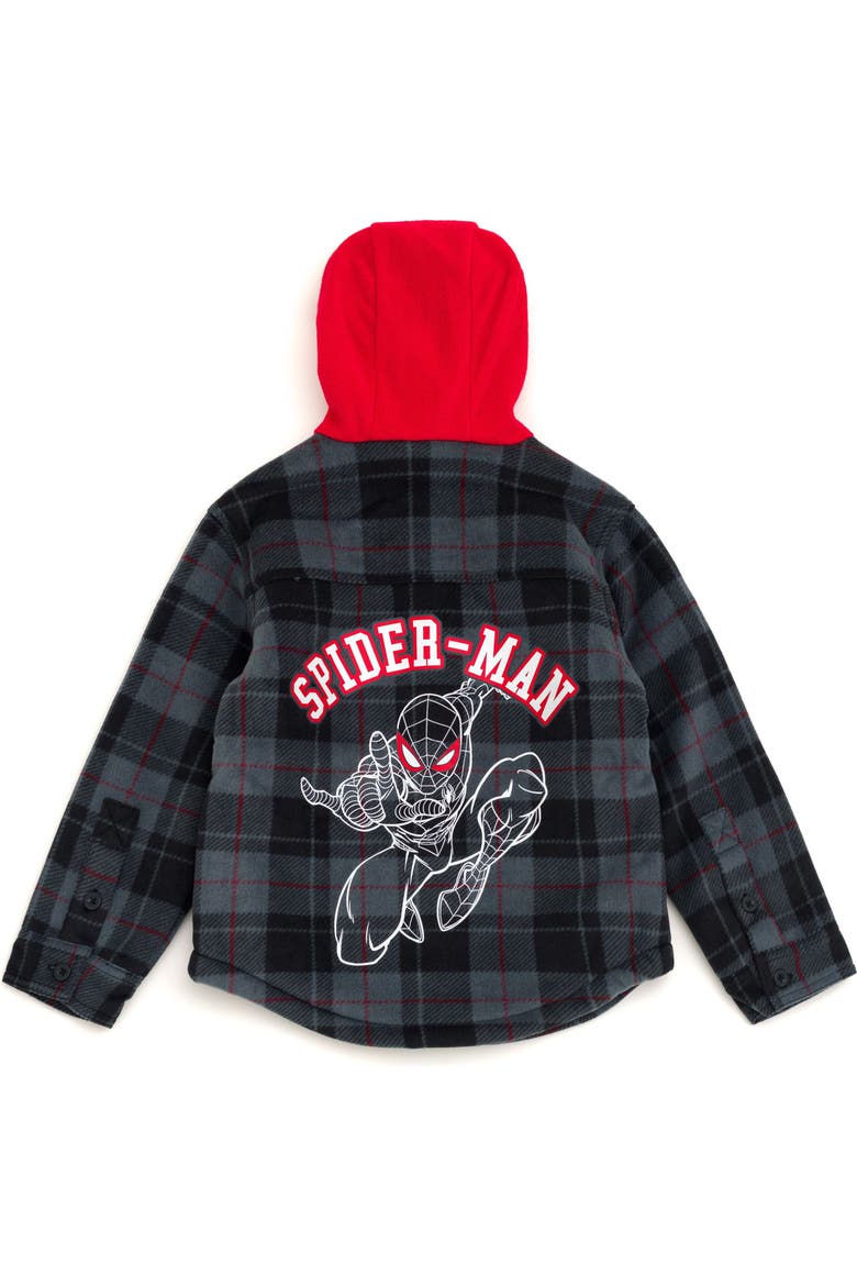 Spider-Man Fleece Hooded Shirt Jacket, Alternate, color, Black Red Spider Man