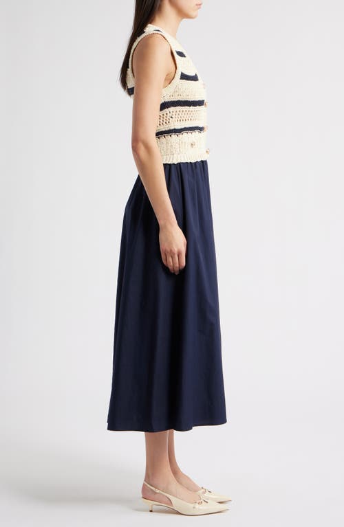 Zoe And Claire Sleeveless Mixed Media Dress In Blue