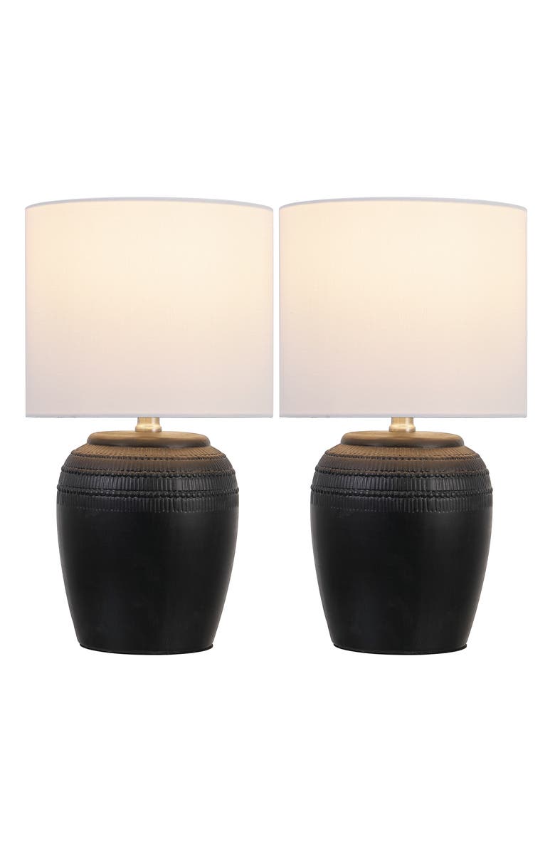 JONATHAN Y Hugo 16.75" Traditional Rustic Reeded Ceramic Vase LED Table Lamp, Main, color, Black Nickel