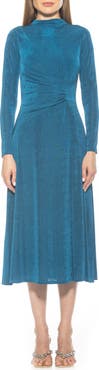 Alexia Admor Marla Long Sleeve Draped Midi Dress