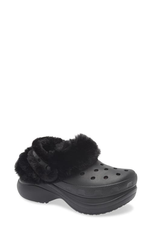 Crocs Bae Fleece Lined Platform Clog In Black