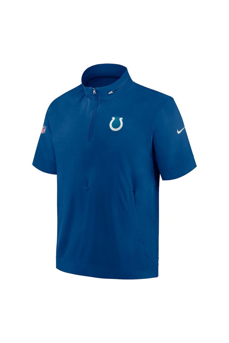 Men's Nike  Royal Indianapolis Colts Sideline Coach Short Sleeve Hoodie Quarter-Zip Jacket, Alternate, color, Royal