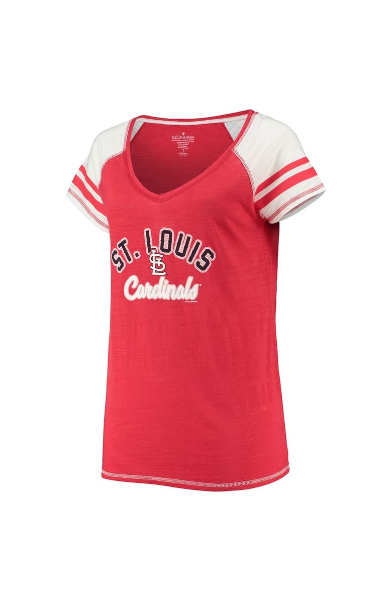 SOFT AS A GRAPE Women's Soft as a Grape Red St. Louis Cardinals Curvy Colorblock Tri-Blend Raglan V-Neck T-Shirt, Alternate, color, 