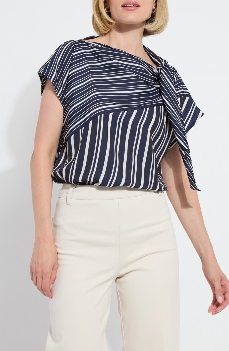 Lysse Tamar Stripe Tie Neck Top, Alternate, color, Nautical Collage