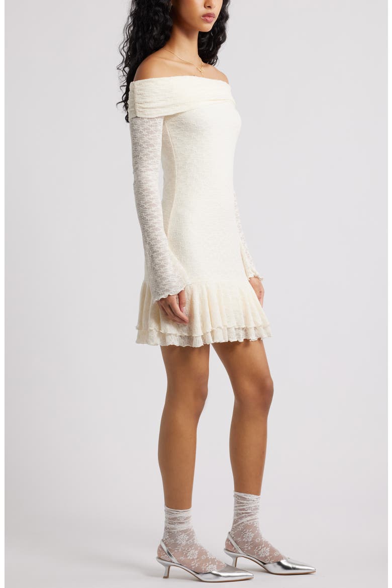 Long Sleeve Lace Off the Shoulder Minidress, Alternate, color, IVORY