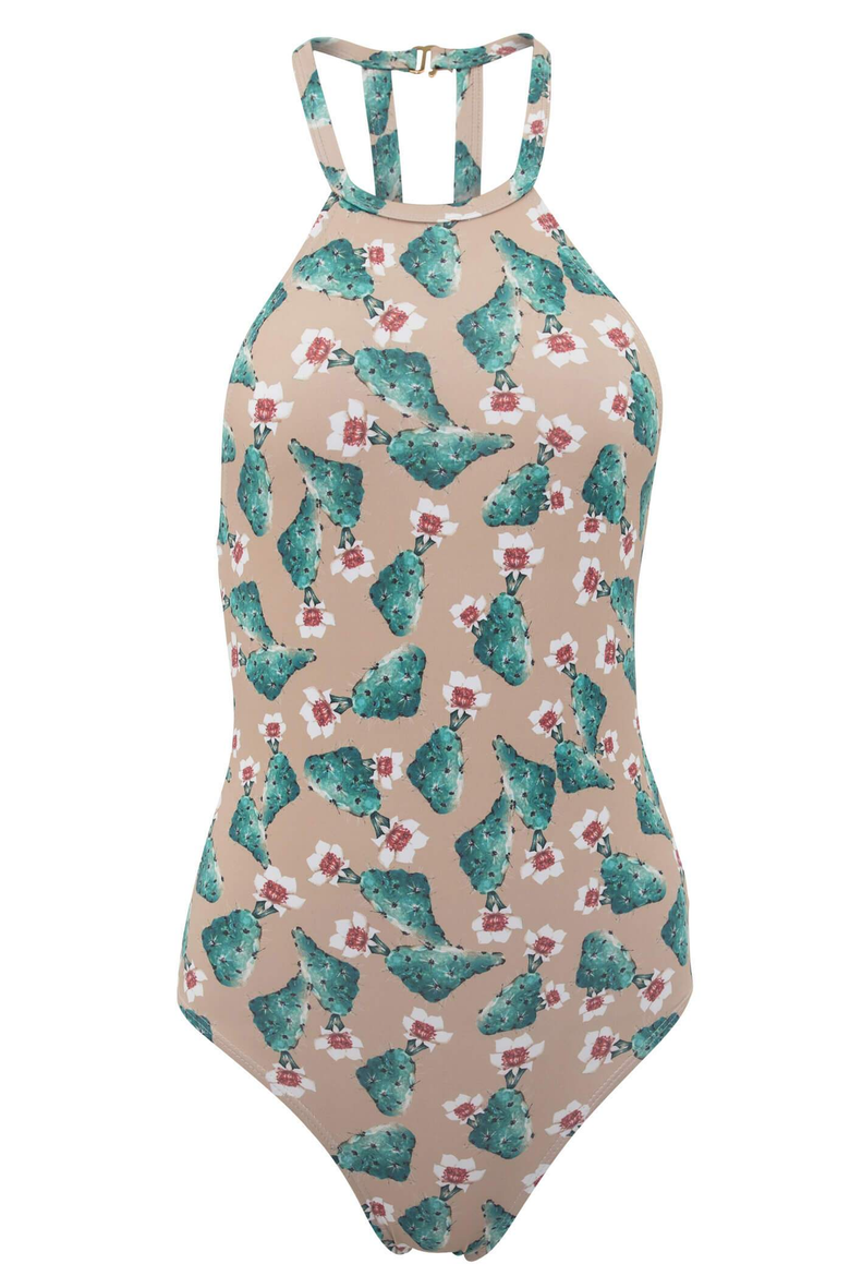 Denise High Neck One Piece Swimsuit, Alternate, color, Cactus Print