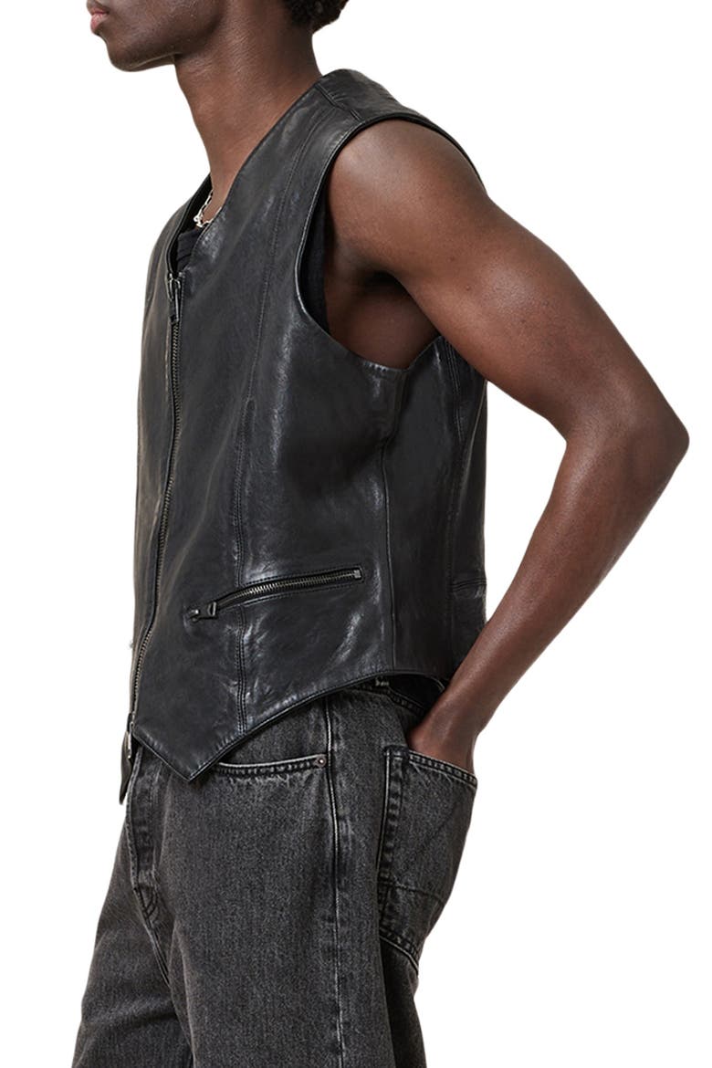 Davies Leather Waistcoat, Alternate, color, BLACK