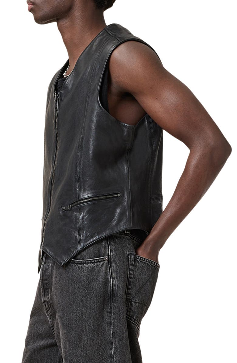 AllSaints Davies Leather Waistcoat, Alternate, color, Black