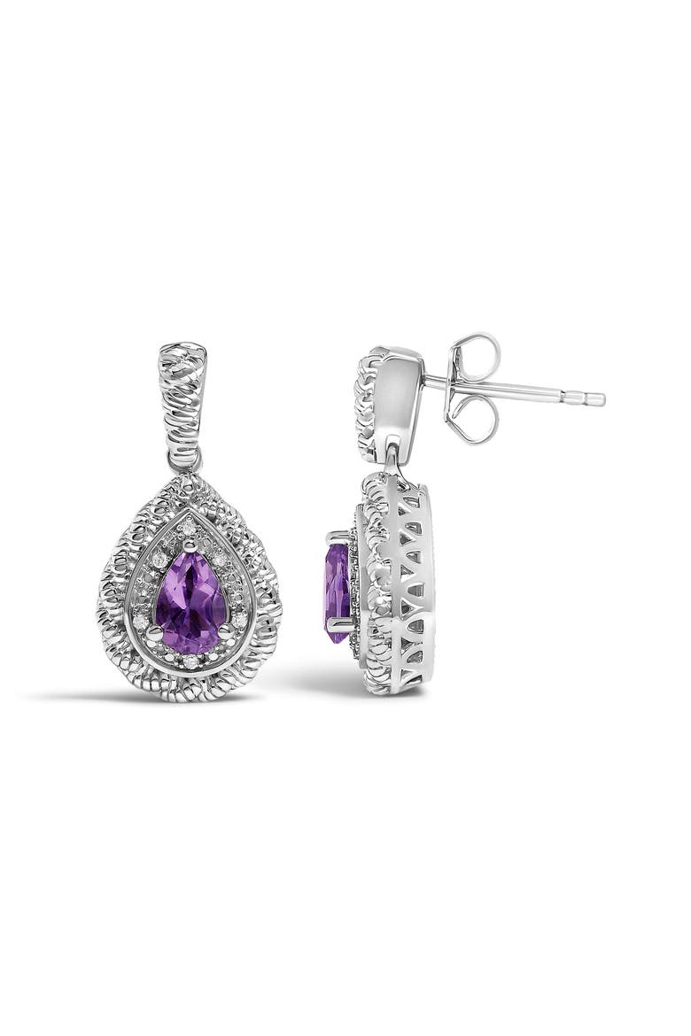 Sterling Silver Pear Cut Amethyst and Diamond Accent Teardrop Drop Earrings, Alternate, color, Silver