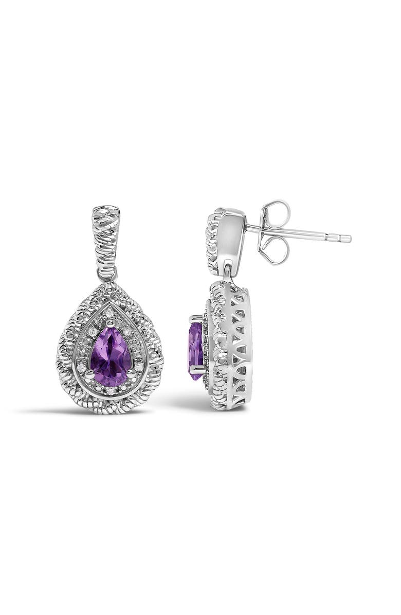 Haus of Brilliance Sterling Silver Pear Cut Amethyst and Diamond Accent Teardrop Drop Earrings, Alternate, color, Silver