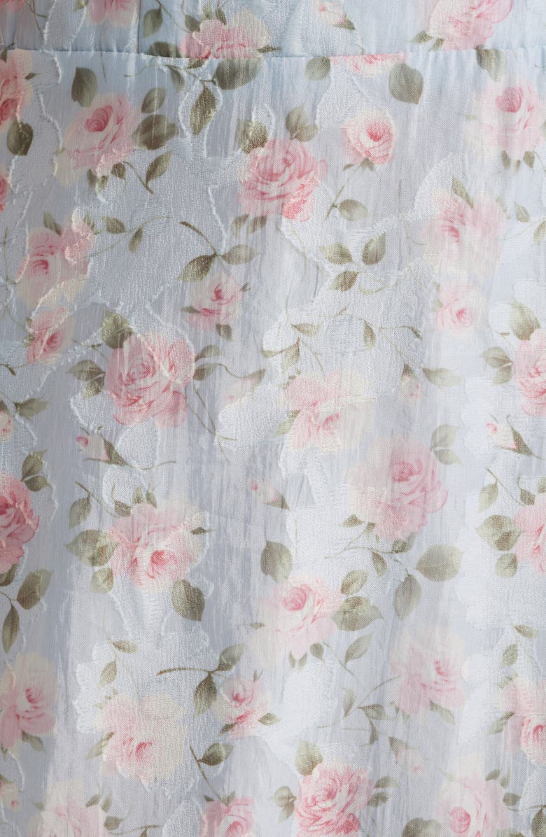 Lulus Alexia Floral Tie Strap Midi Dress, Alternate, color, Light Blue Floral