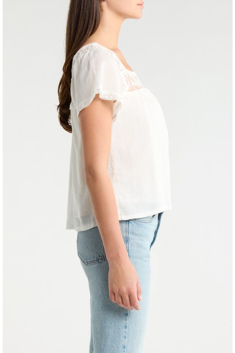 Lace Mesh Detail Square Neck Cotton Top, Alternate, color, CREAM