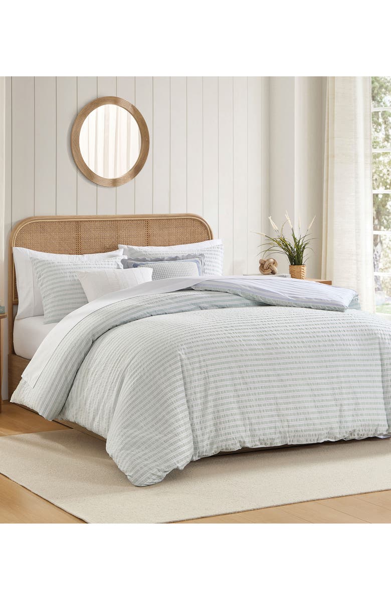 Peri Home Seersucker Stripe Duvet Cover & Pillow Shams Set, Alternate, color, Green/ Blue