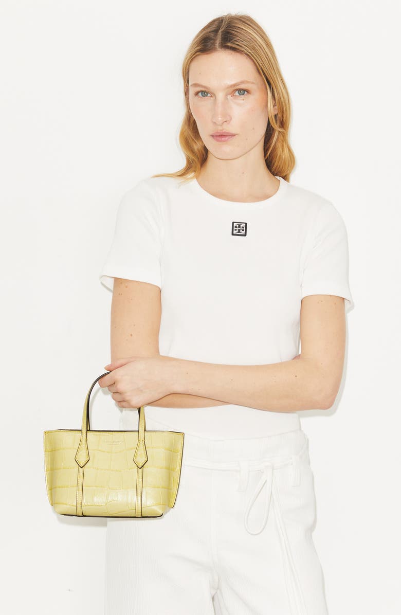 Tory Burch Mini Perry Embossed Leather Tote, Alternate, color, Yellow Sky