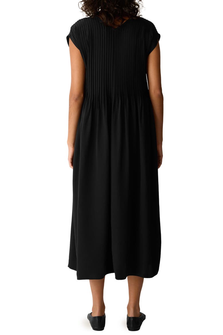 Pintuck Pleat Silk Maxi Dress, Alternate, color, BLACK