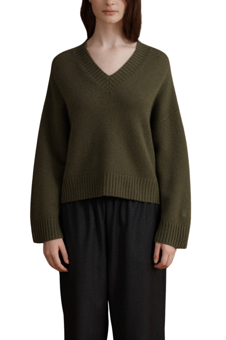 Filippa V-Neck Cashmere Sweater, Main, color, Moss