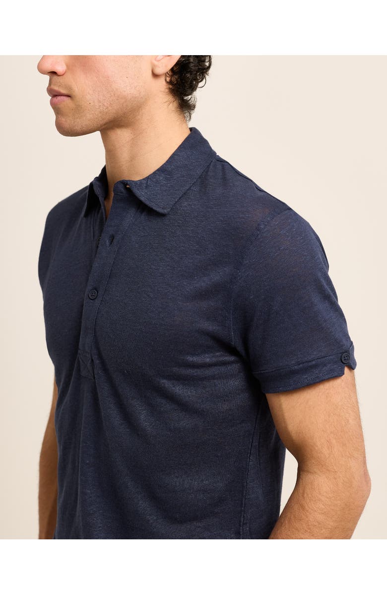Orlebar Brown Sebastian Linen Tailored Fit Linen Polo Shirt, Alternate, color, Navy