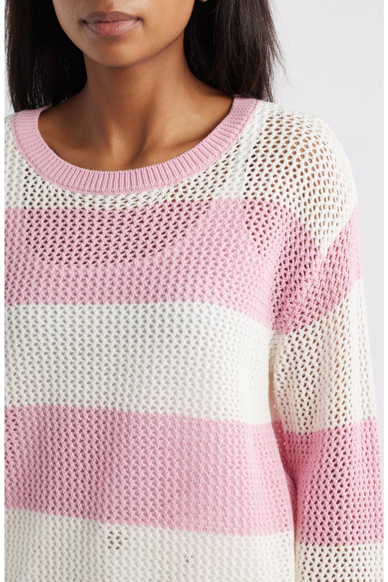 Tresa Stripe Crochet Crewneck Sweater, Alternate, color, PINK/IVORY