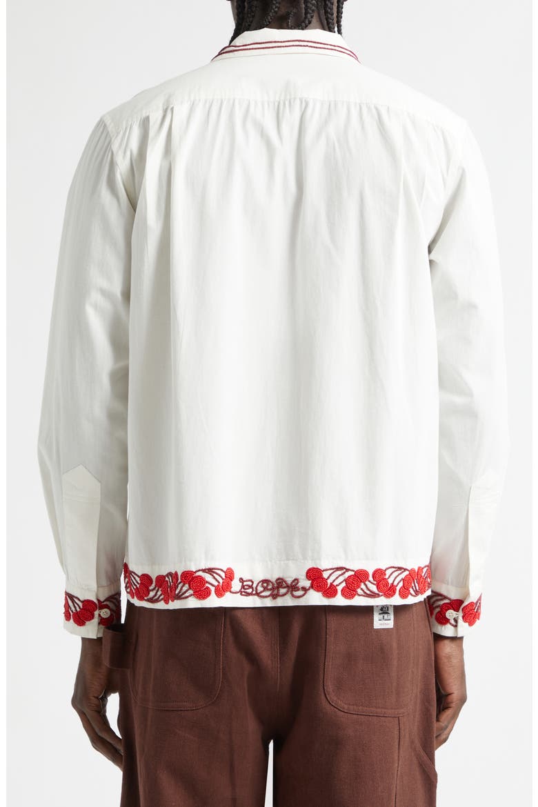 Cherry Lane Beaded Cotton Poplin Button-Up Shirt, Alternate, color, WHITE
